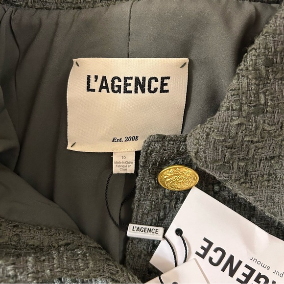 L'Agence Women's Green Cove Short Sleeve Tweed Crop Jacket in Beetle - Picture 13 of 14